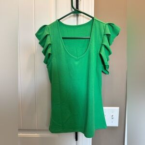 Green Ruffle Sleeve Buisness Casual Women's Top Small